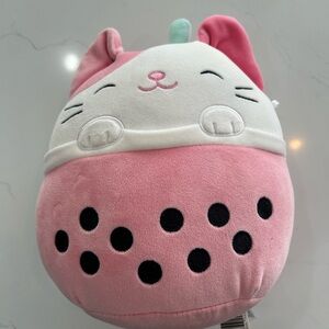 Squishmallows Pink and White Boba Tea Cat Plush